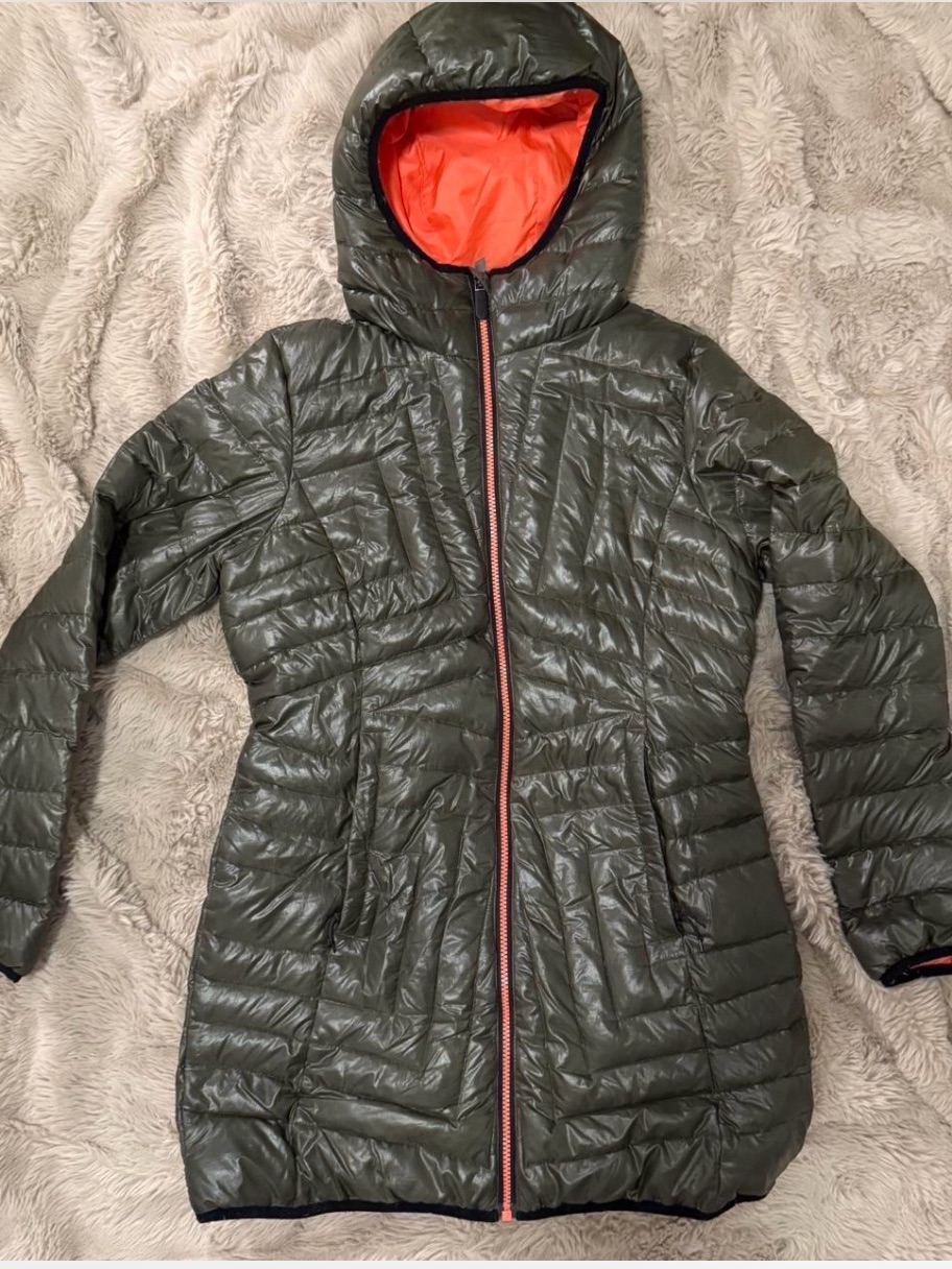 Lole Olive Green Hooded Puffer With Orange Lining